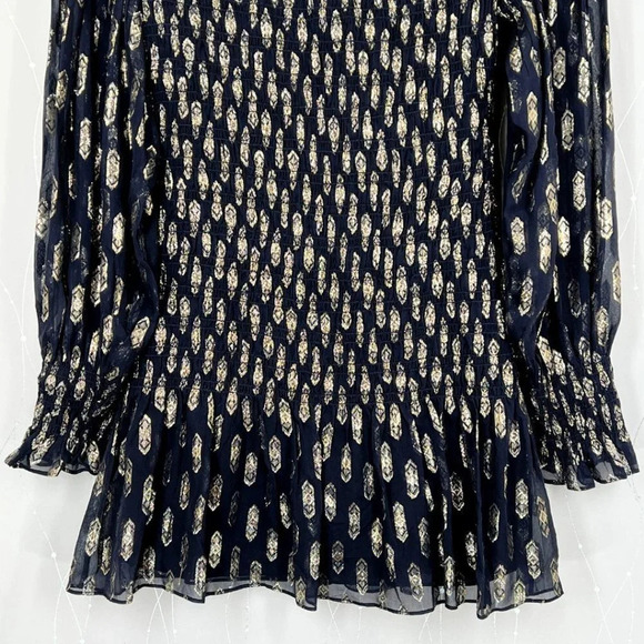 LoveShackFancy Scarlett Dark Navy Gold Smocked Mini Dress $375 - Picture 10 of 10